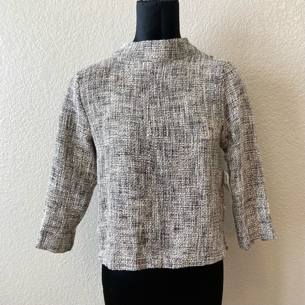 MOVINT Woven Top Button Back 3/4 Sleeve Tweed Black Gray Marled Size XS NWT